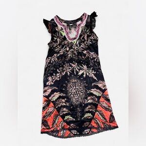Custo Barcelona Eclectic Y2K Silk Dress With Lace Trim Size S